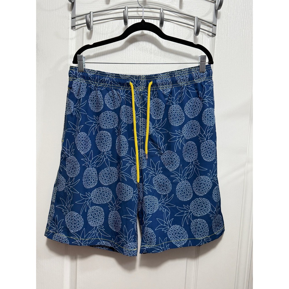 Capelle‎ Hybrid Swim Trunks Mens M Blue Pineapple Print Yellow Drawstring lined